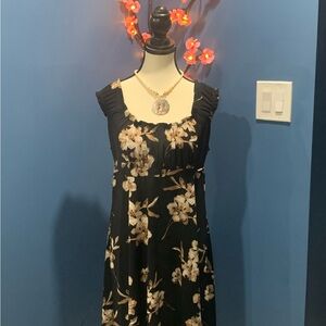 Axcess Black and Tan/Cream Floral Midi Dress